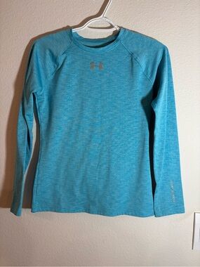 Under Armour Girls' Teal Blue Long Sleeve cold gear Top, size YXL